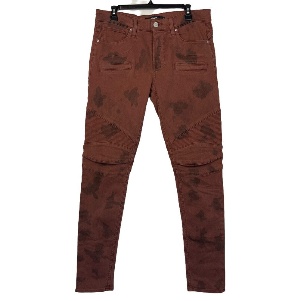 Hudson The Blinder V2 Mens 33x33 Cotton Stretch Skinny Biker Jeans Rust Button